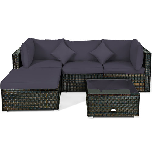Latitude Run® Eckfried 5 piece Rattan Sectional Seating Group with
